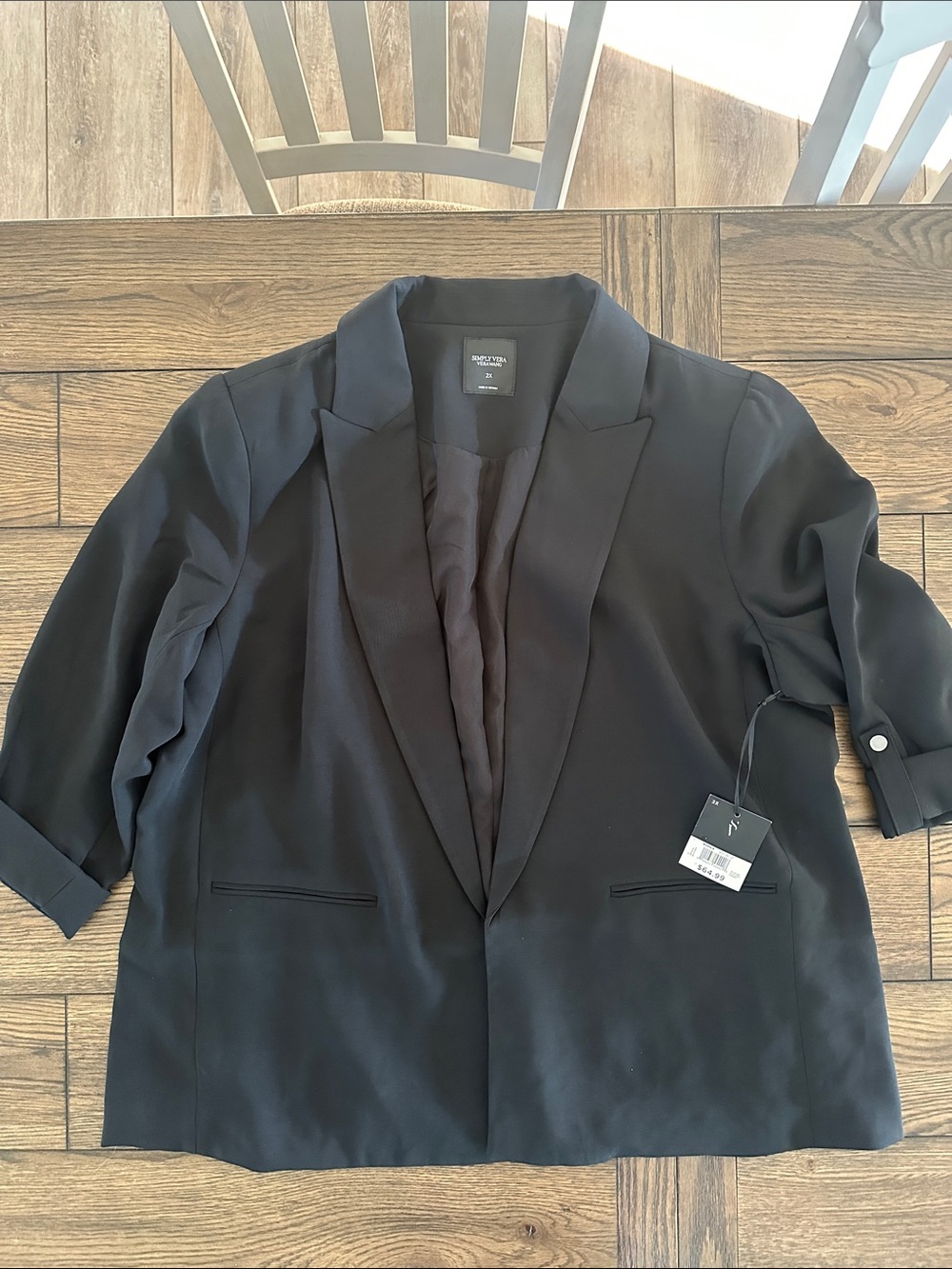 Simply Vera Verawang Black Draped Open-Front Blazer